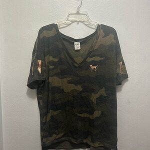 PINK Victoria’s Secret Camo & Sequin V-Neck T-Shirt